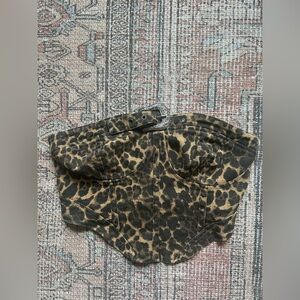 Cheetah denim crop top. Adjustable buckle on top
